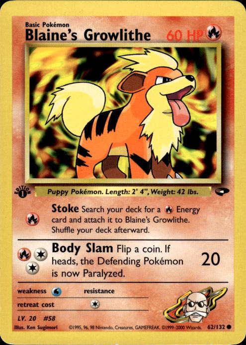 Pokemon Blaine's Growlithe 62/132 Gym Challenge Common 1st Edition Near Mint