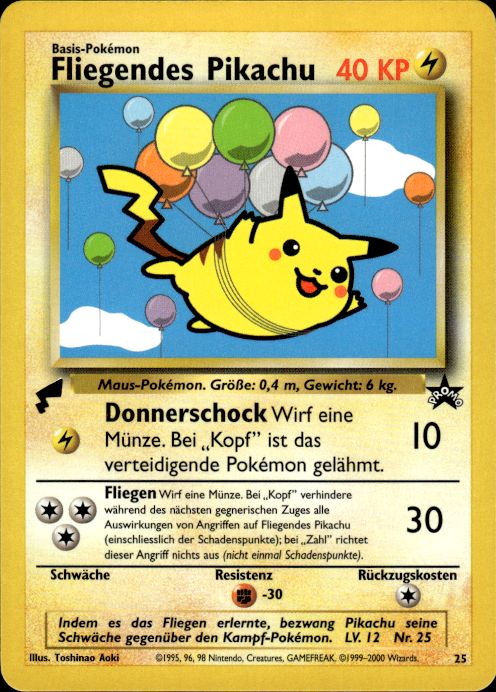 Pokemon Flying Pikachu World Collection GERMAN Promo Near Mint