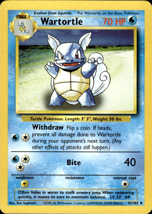 Pokemon Wartortle 42/102 Base Set Uncommon Near Mint