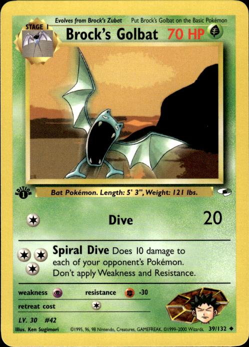 Pokemon Brock's Golbat 39/132 Gym Heroes Uncommon 1st Edition Near Mint