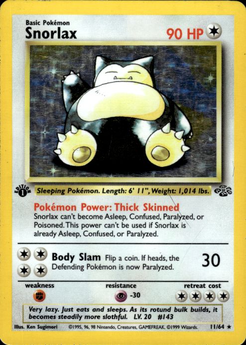 Pokemon Snorlax 11/64 Jungle Holo Rare 1st Edition Heavily Played