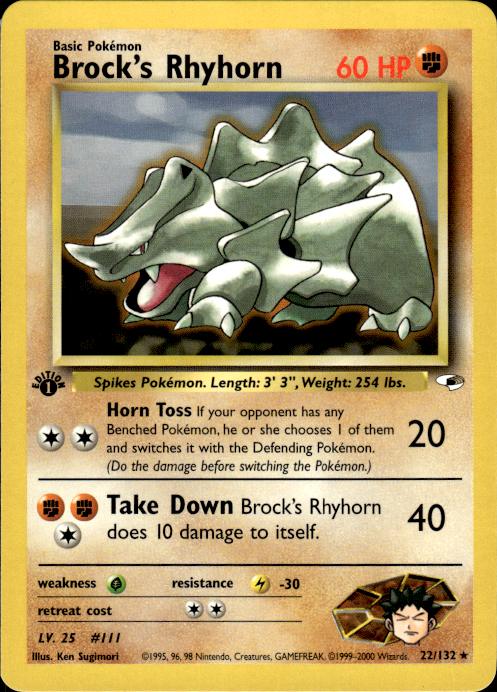 Pokemon Brock's Rhyhorn 22/132 Gym Heroes Rare 1st Edition Near Mint