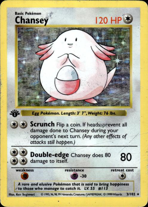 Pokemon Chansey 3/102 Base Set Holo 1st Edition Heavily Played