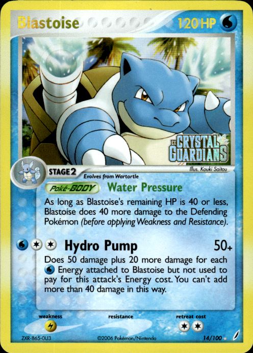 Blastoise 14/100 Rare Crystal Guardians Pokemon Reverse Holo Moderately Played