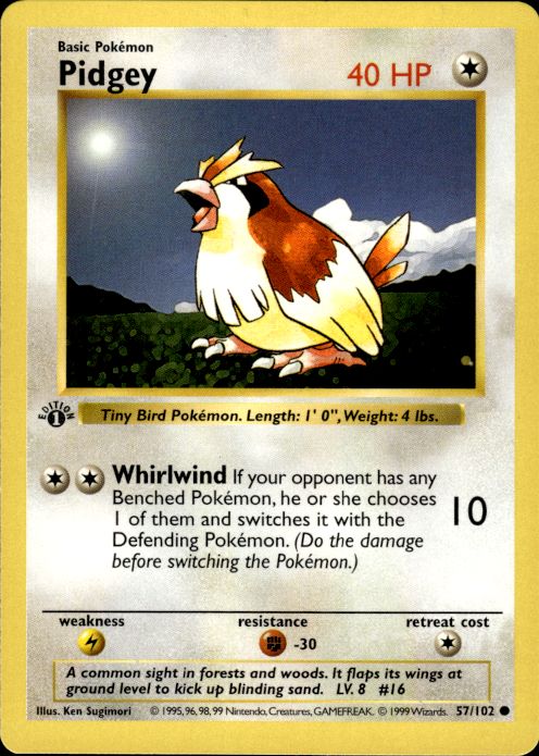 Pokemon Pidgey 57/102 Base Set Common 1st Edition Near Mint