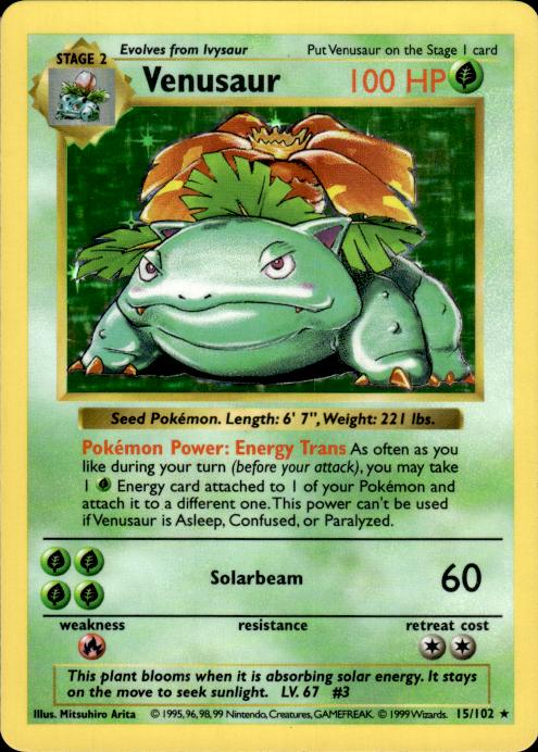 Pokemon Venusaur 15/102 Base Set Shadowless Holo Rare Lightly Played