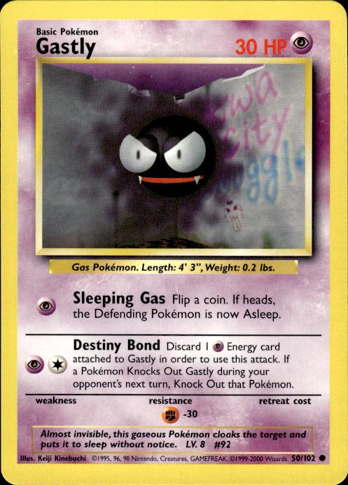 Pokemon Gastly 50/102 Base Set 4th Print 1999-2000 Common Near Mint