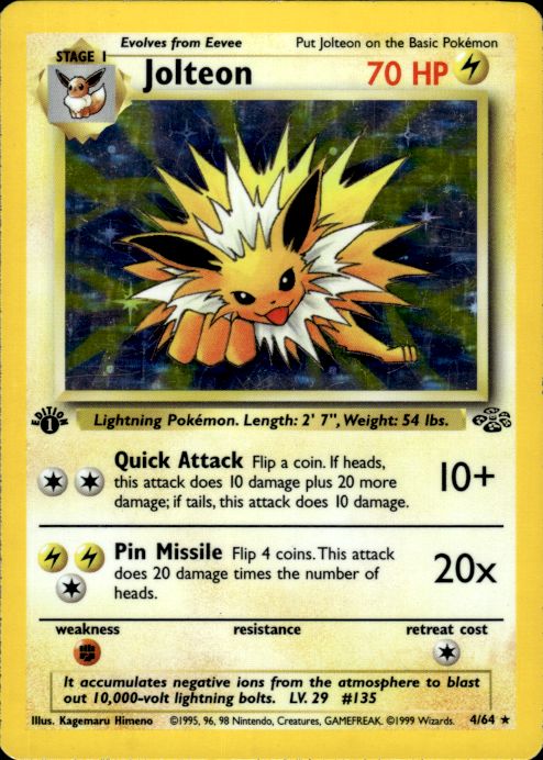 Pokemon Jolteon 4/64 Jungle Holo Rare 1st Edition Moderately Played