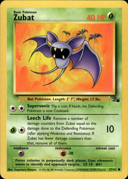 Pokemon Zubat 57/62 Fossil Common Near Mint