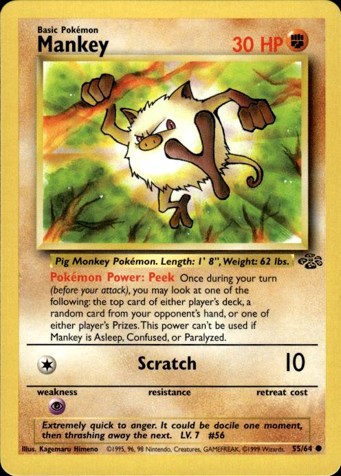 Pokemon Mankey 55/64 Jungle Common Near Mint