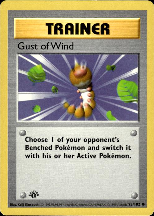 Pokemon Gust of Wind 93/102 Base Set Common 1st Edition Lightly Played