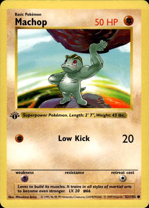 Pokemon Machop 52/102 Base Set Common 1st Edition Moderately Played