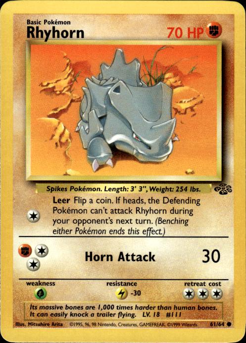 Pokemon Rhyhorn 61/64 Jungle Common Near Mint