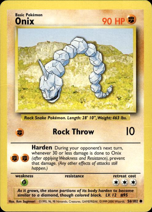 Pokemon Onix 56/102 Base Set 4th Print 1999-2000 Common Near Mint