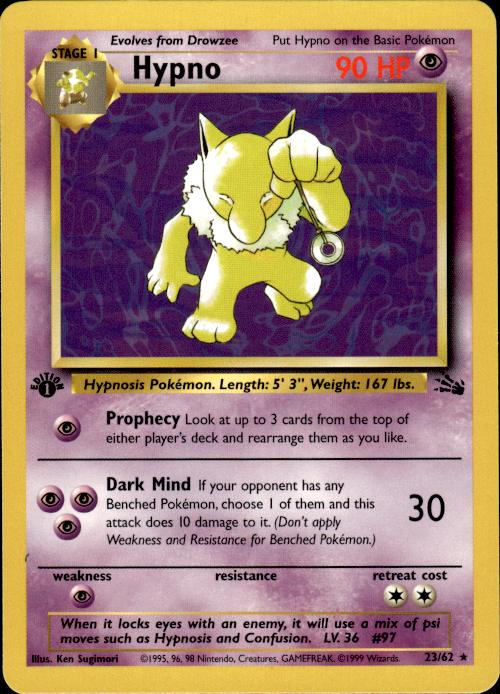 Pokemon Hypno 23/62 Fossil Rare 1st Edition Near Mint