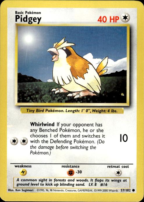Pokemon Pidgey 57/102 Base Set 4th Print 1999-2000 Common Near Mint