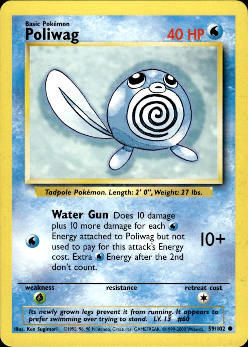 Pokemon Poliwag 59/102 Base Set 4th Print 1999-2000 Common Near Mint
