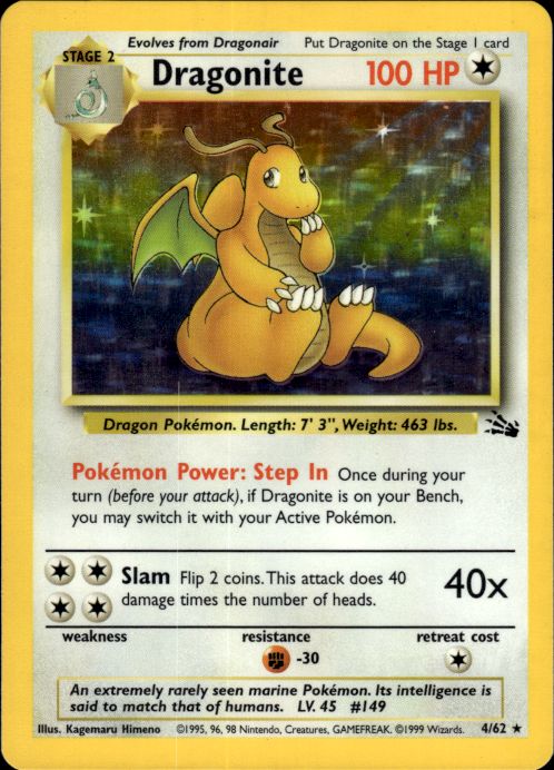 Pokemon Dragonite 4/62 Fossil Holo Rare Lightly Played