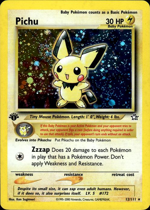 Pokemon Pichu 12/111 Neo Genesis Holo Rare 1st Edition Lightly Played
