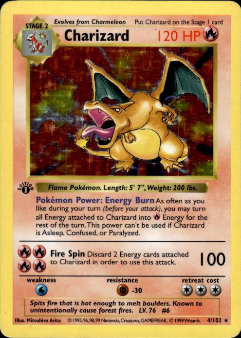 Pokemon Charizard 4/102 Base Set Holo 1st Edition Heavily Played