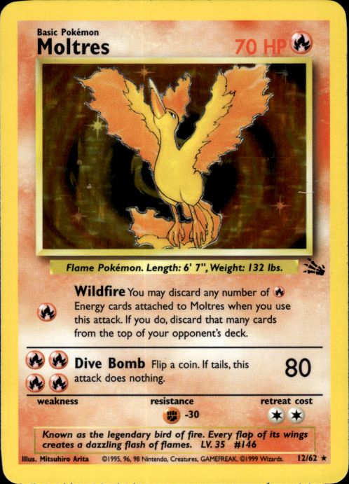 Pokemon Moltres 12/62 Fossil Holo Rare Lightly Played