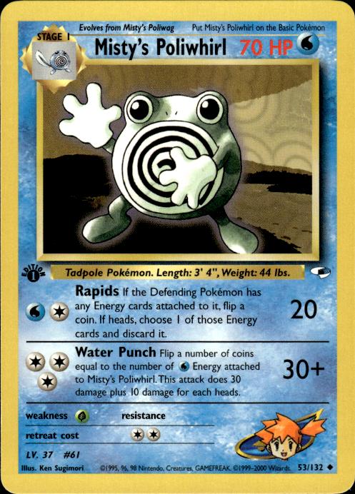 Pokemon Misty's Poliwhirl 53/132 Gym Heroes Uncommon 1st Edition Near Mint