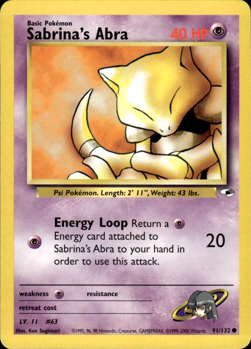 Pokemon Sabrina's Abra 91/132 Gym Heroes Common Near Mint