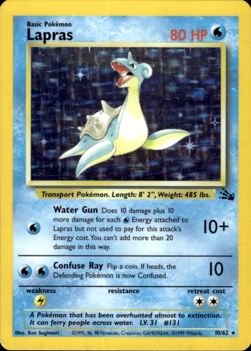 Pokemon Lapras 10/62 Fossil Holo Rare Lightly Played