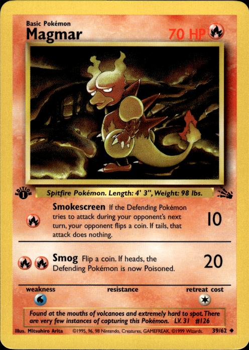 Pokemon Magmar 39/62 Fossil Uncommon 1st Edition Near Mint