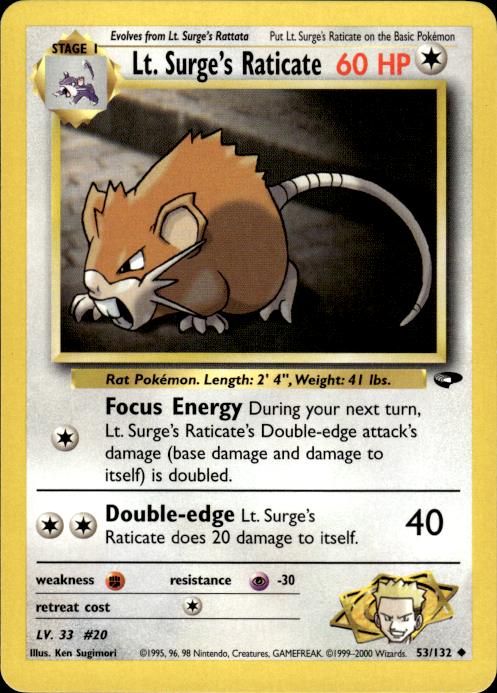 Pokemon Lt. Surge's Raticate 53/132 Gym Challenge Uncommon Near Mint