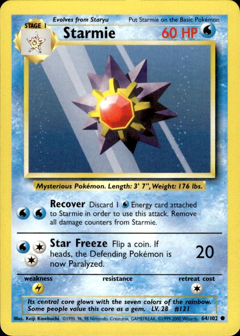 Pokemon Starmie 64/102 Base Set 4th Print 1999-2000 Common Near Mint