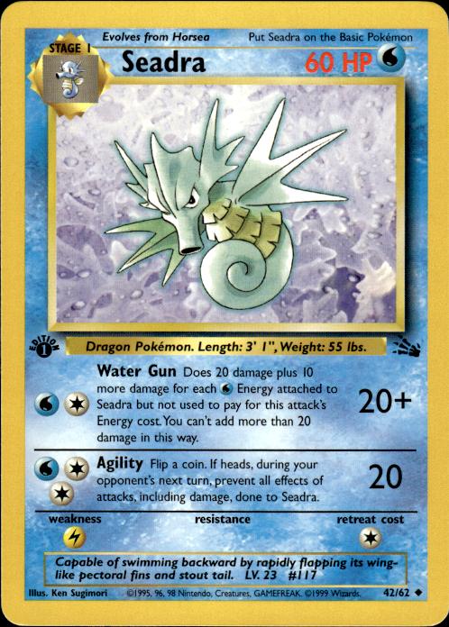 Pokemon Seadra 42/62 Fossil Uncommon 1st Edition Near Mint