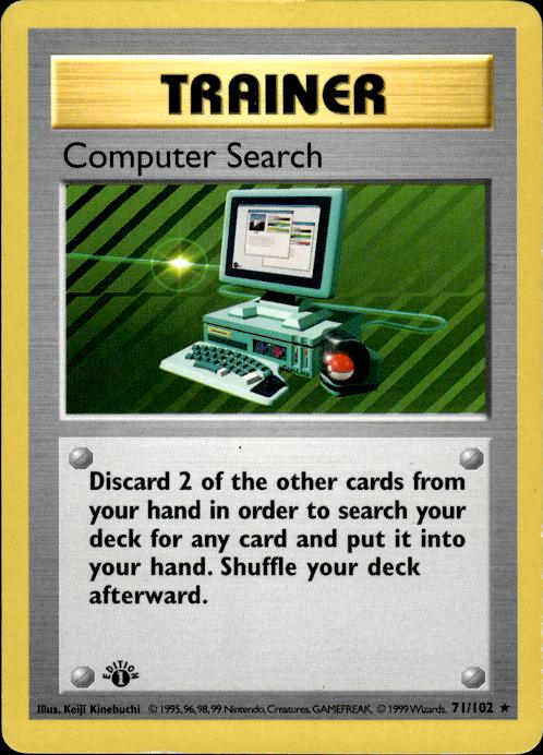 Pokemon Computer Search 71/102 Base Set Rare 1st Edition Moderately Played