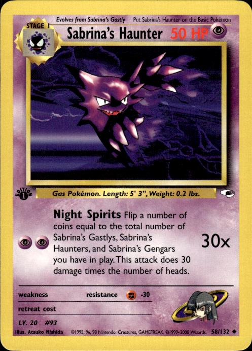 Pokemon Sabrina's Haunter 58/132 Gym Heroes Uncommon 1st Edition Near Mint
