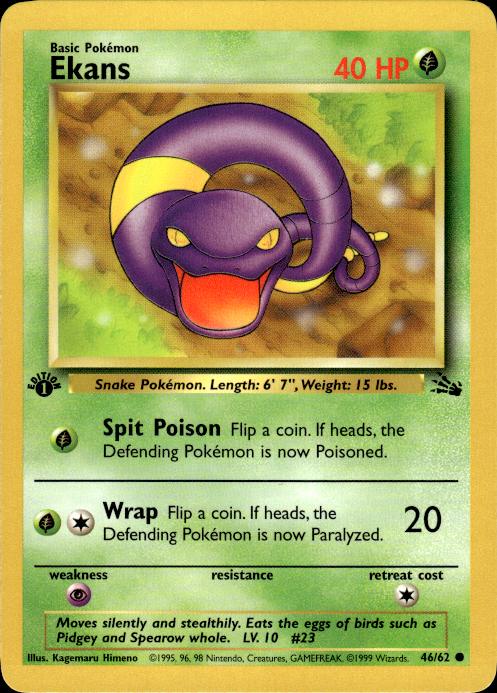Pokemon Ekans 46/62 Fossil Common 1st Edition Near Mint