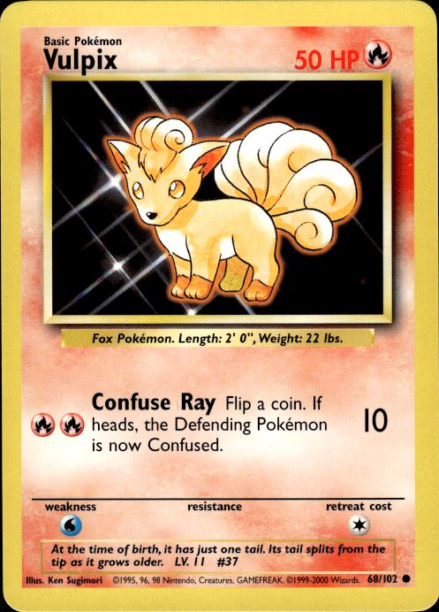 Pokemon Vulpix 68/102 Base Set 4th Print 1999-2000 Common Near Mint