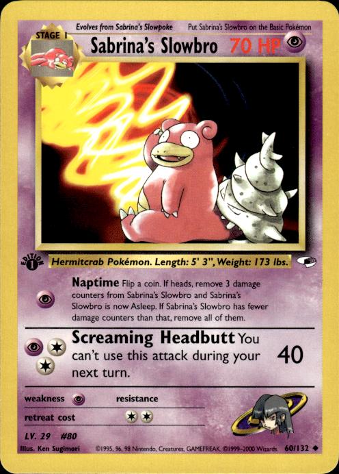 Pokemon Sabrina's Slowbro 60/132 Gym Heroes Uncommon 1st Edition Near Mint