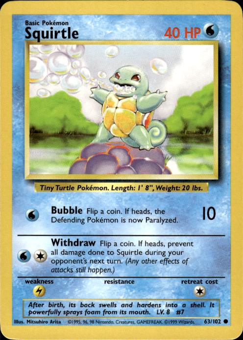 Pokemon Squirtle 63/102 Base Set Common Near Mint