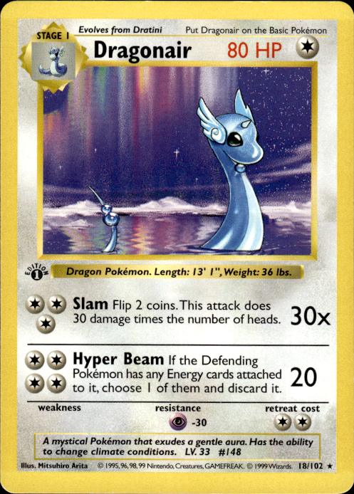 Pokemon Dragonair 18/102 Base Set Rare 1st Edition Moderately Played