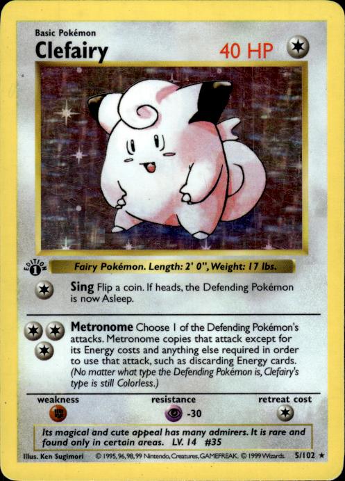 Pokemon Clefairy 5/102 Base Set Holo 1st Edition Heavily Played