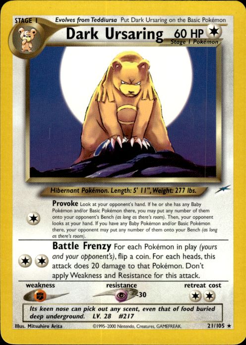 Pokemon Dark Ursaring 21/105 Neo Destiny Rare Lightly Played