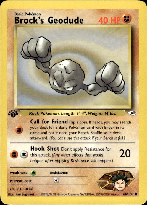 Pokemon Brock's Geodude 66/132 Gym Heroes Common 1st Edition Near Mint