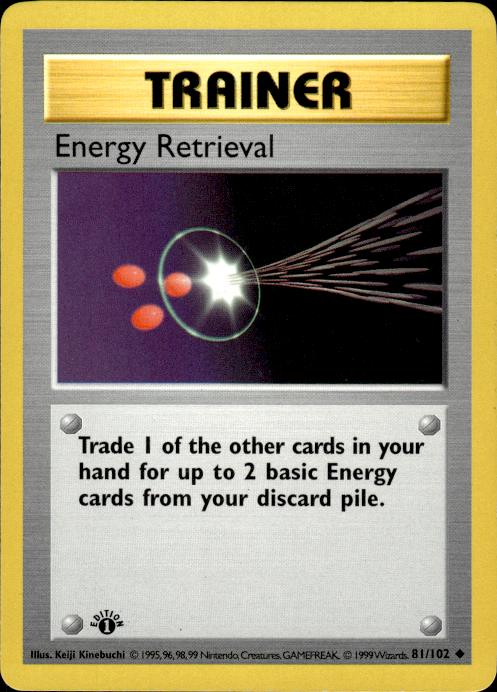 Pokemon Energy Retrieval 81/102 Base Set Uncommon 1st Edition Moderately Played
