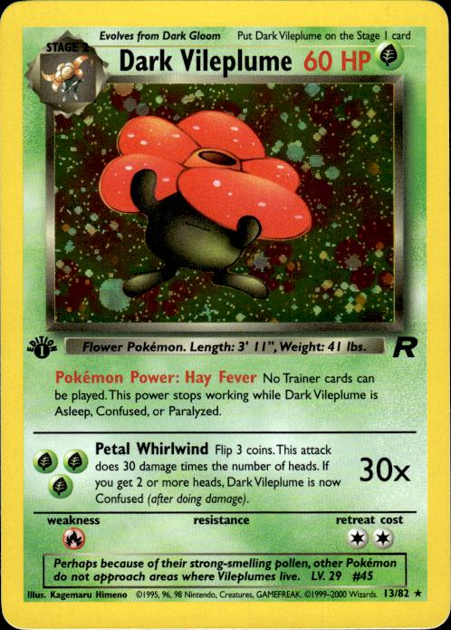 Pokemon Dark Vileplume 13/82 Team Rocket Holo Rare 1st Edition Near Mint