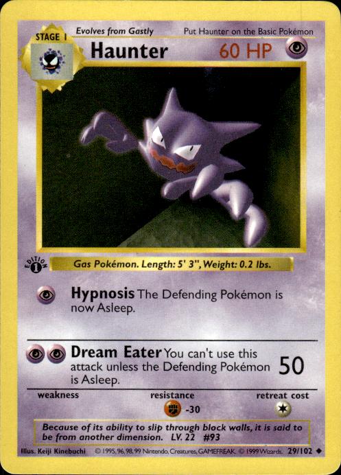 Pokemon Haunter 29/102 Base Set Uncommon 1st Edition Lightly Played
