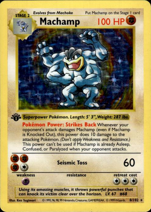 Pokemon Machamp 8/102 Base Set Shadowless 1st Edition Holo Moderately Played