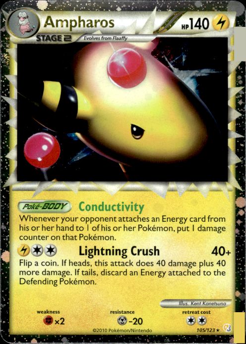 Ampharos 105/123 Rare Prime HeartGold & SoulSilver Pokemon Lightly Played