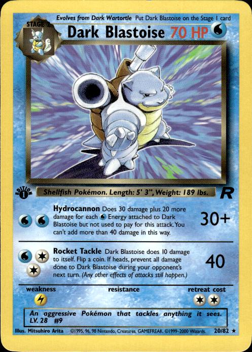 Pokemon Dark Blastoise 20/82 Team Rocket Rare 1st Edition Near Mint