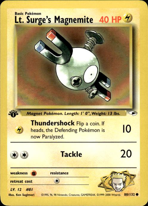 Pokemon Lt. Surge's Magnemite 80/132 Gym Heroes Common 1st Edition Near Mint