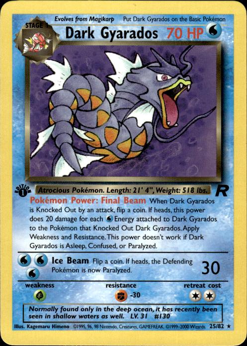 Pokemon Dark Gyarados 25/82 Team Rocket Rare 1st Edition Near Mint